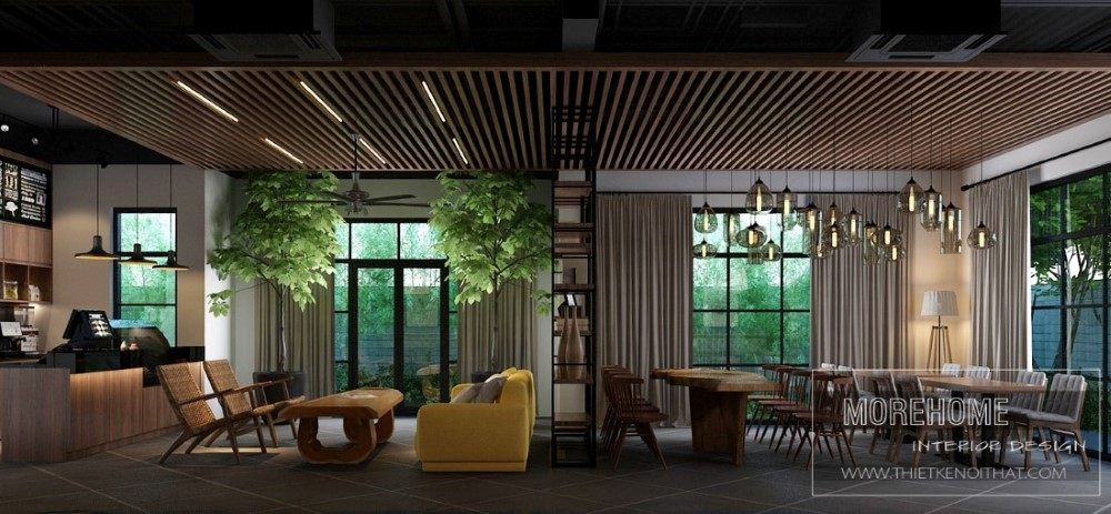 Thiết kế quán cafe với nội thất gỗ hiện đại